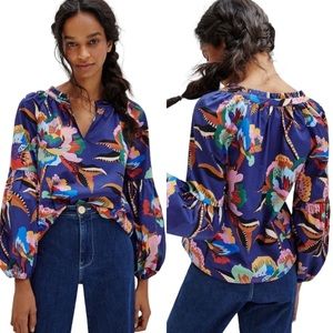 FARM Rio Anthropologie Helena Blouse Medium blue